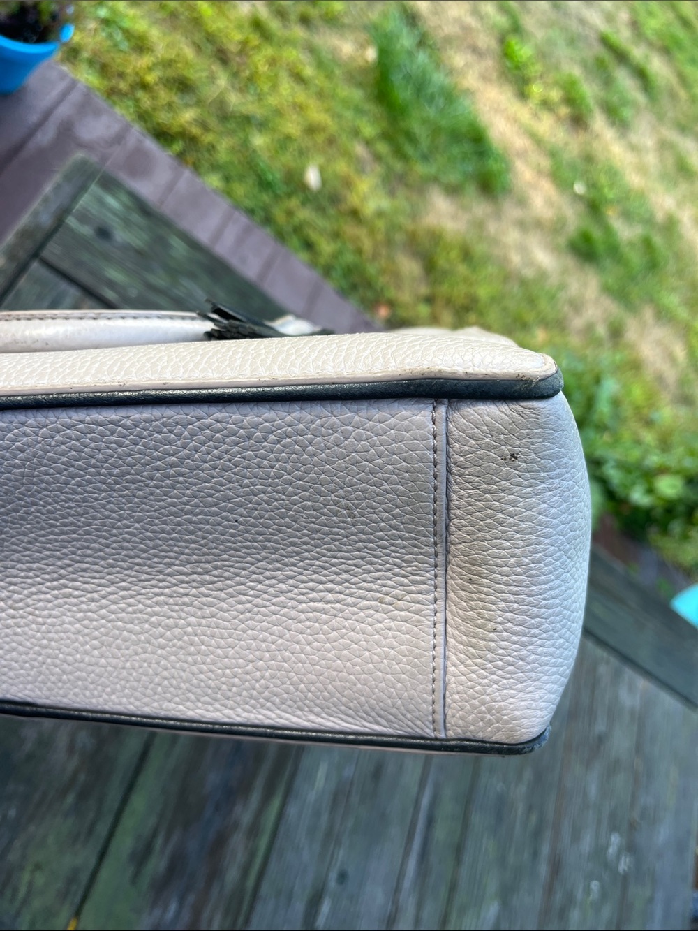 kate spade Pebbled Leather Satchel in Light Taupe with Black Trim - Picture 7 of 9